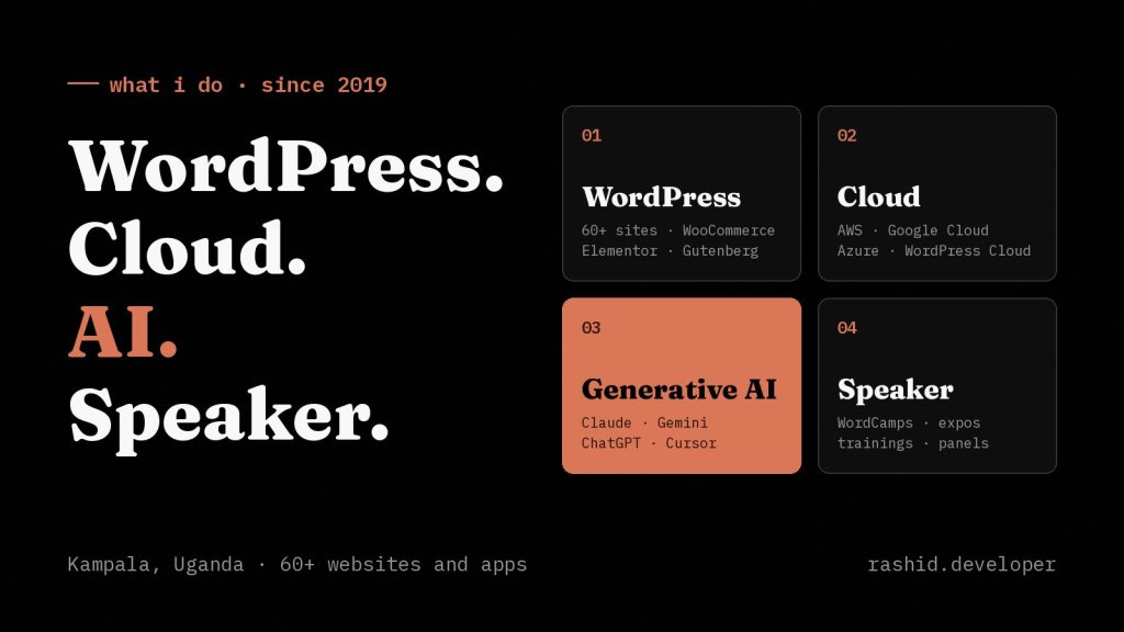WordPress, Cloud, AI and Speaker: what Rashid Migadde does