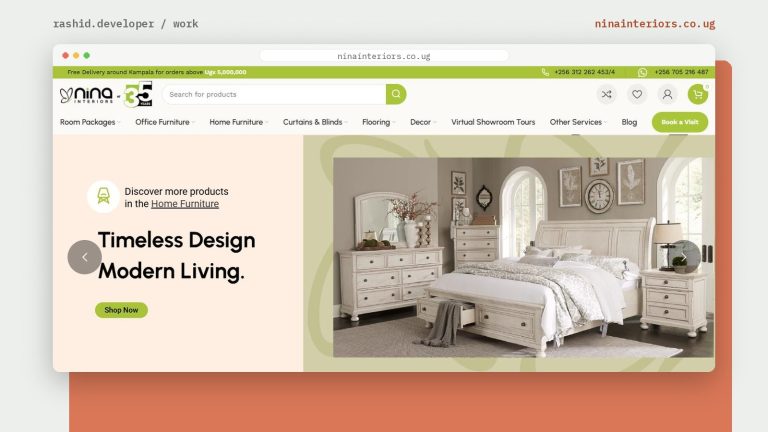 Homepage of ninainteriors.co.ug