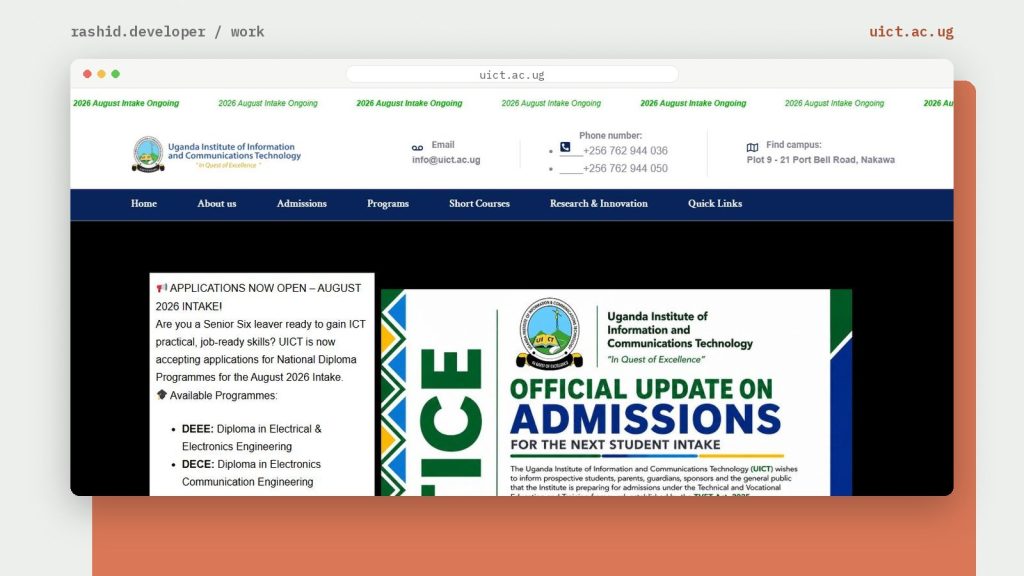 Homepage of uict.ac.ug