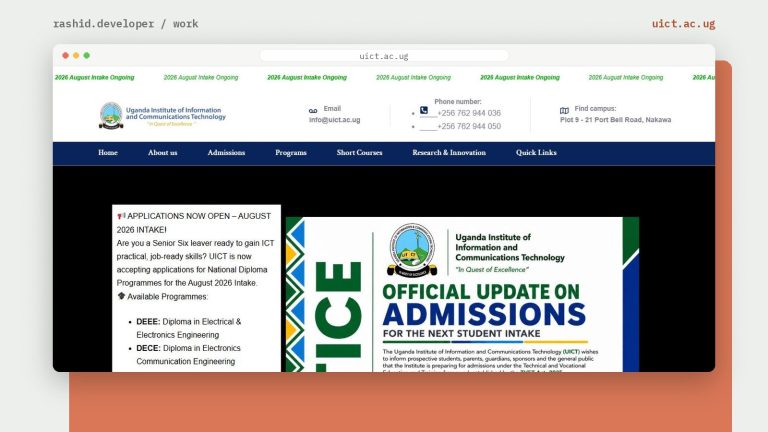 Homepage of uict.ac.ug