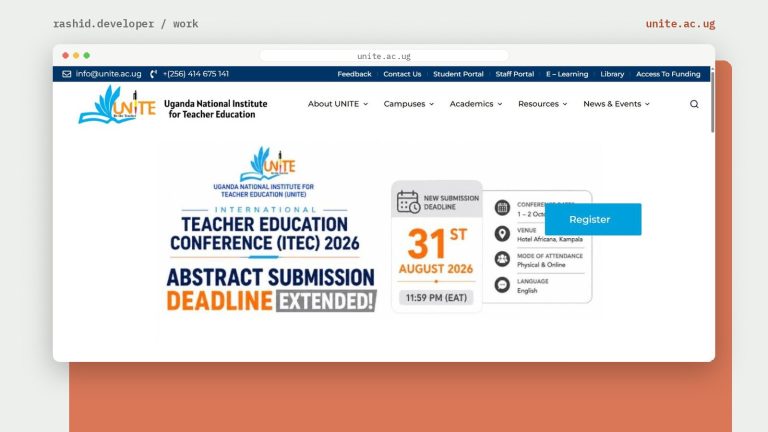 Homepage of unite.ac.ug