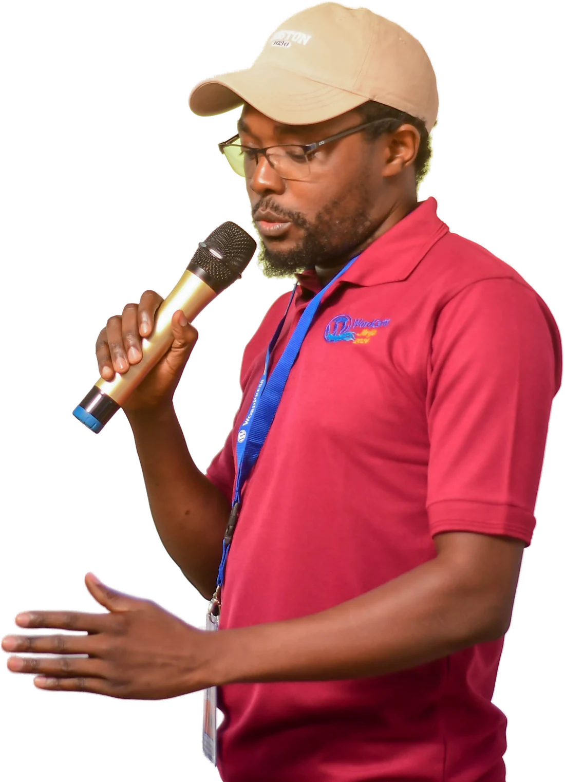 Rashid Migadde speaking at WordCamp Jinja 2026